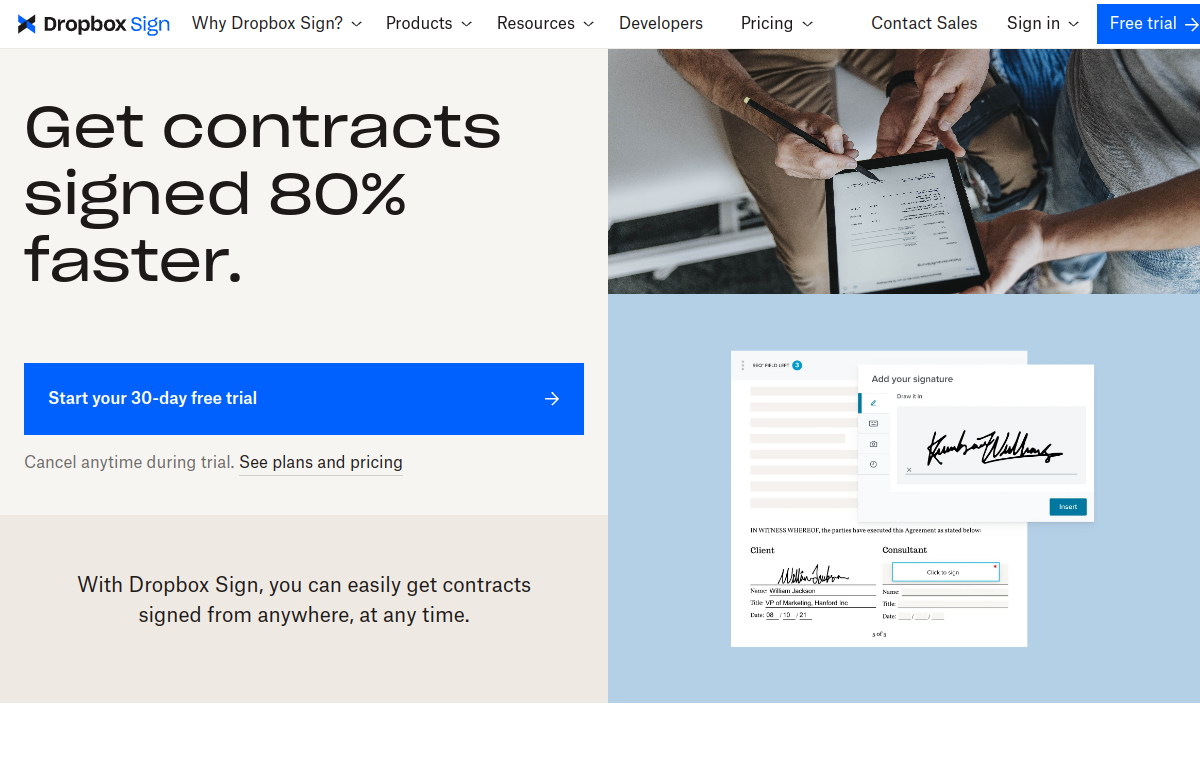 Screenshot of Dropbox Sign API