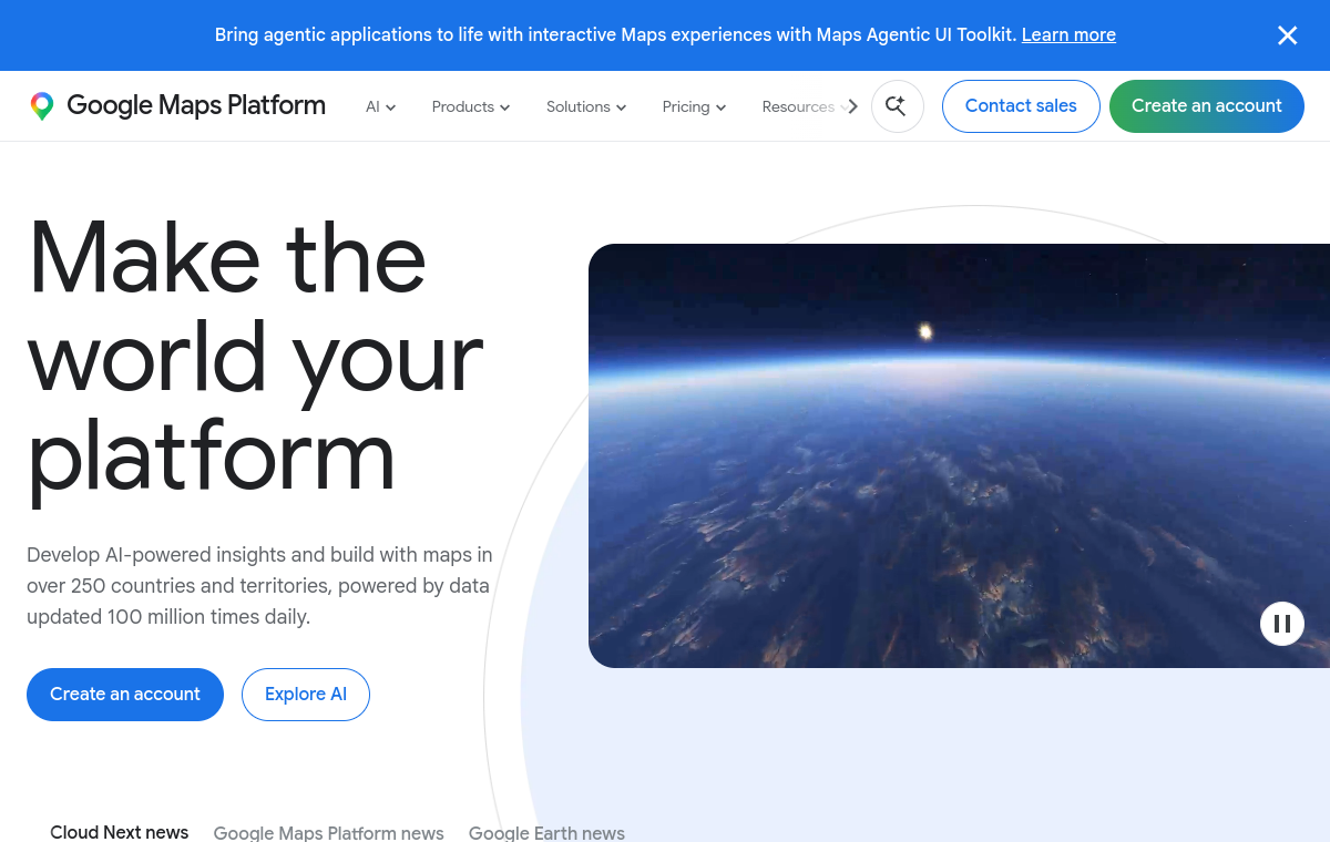 Screenshot of Google Maps Platform