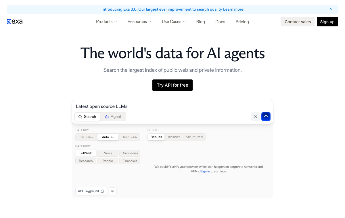 Screenshot of Exa