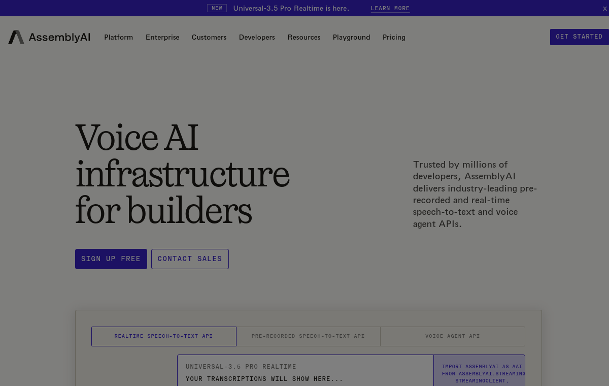 Screenshot of AssemblyAI
