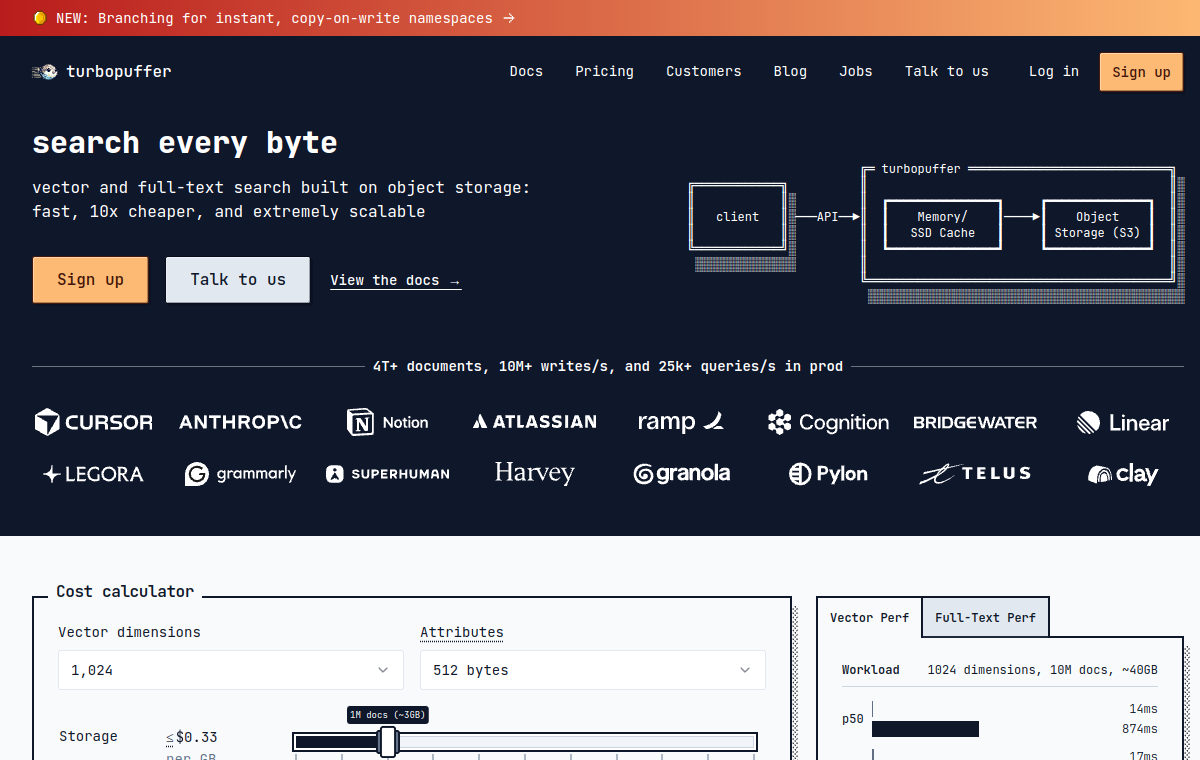 Screenshot of Turbopuffer